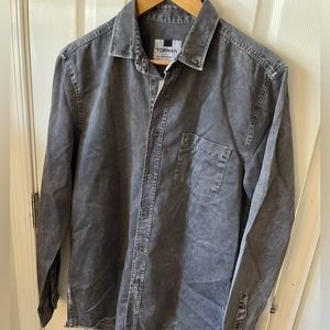 Topman Acid Washed Dark Gray Button Front Shirt Overshirt Medium Distressed